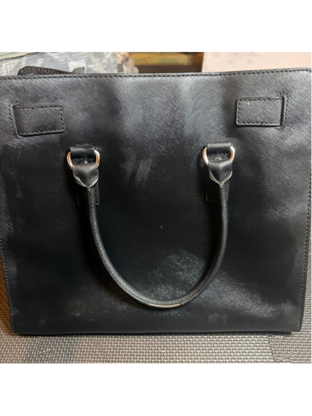Michael Kors Hamilton Black Saffiano Leather Satchel Handbag Lock Key Strap - Picture 9 of 16